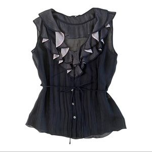 Elie Tahari Trisha Sleeveless Blouse Black V-Neck Silk Sz S